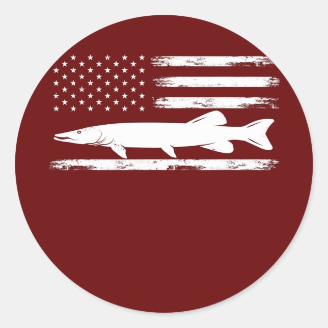 Musky American Flag 4th of july Fishing lovers Classic Round Sticker (Front)