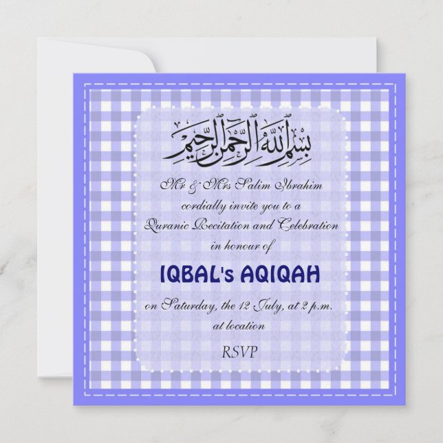 Muslim baby boy Aqiqah Invitation (Front)
