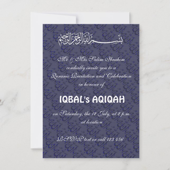 Muslim baby boy Aqiqah Invitation (Front)