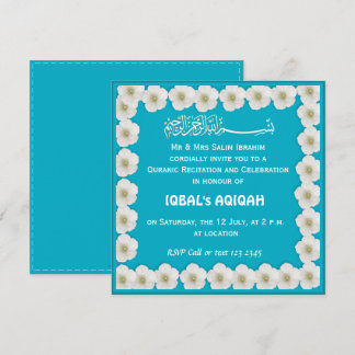 Muslim baby boy blue Aqiqah Invitation