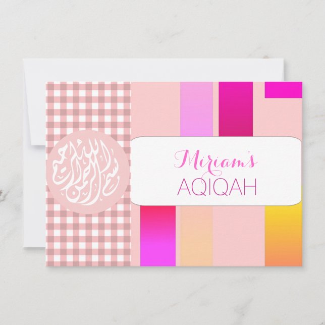 Muslim baby girl pink aqiqah Islamic Invitation (Front)