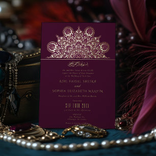Muslim Burgundy Plum Gold Foil Mandala Wedding