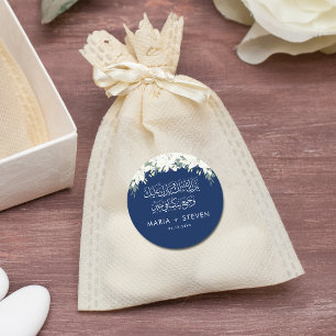 Muslim chic floral wedding classic round sticker