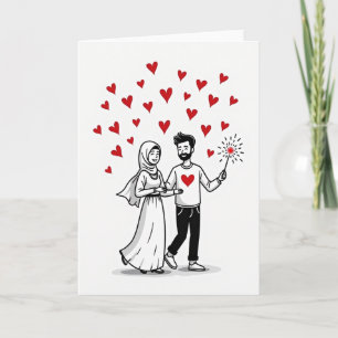 Muslim Couple Love Hearts Card