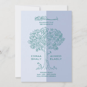 Muslim English   Blue & Green Blossom Tree Wedding Invitation
