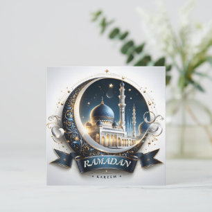 Muslim Golden Navy Blue Mosque Eid Mubarak Holiday Card