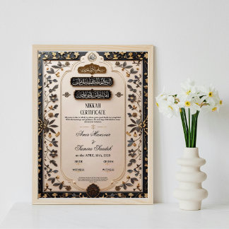 Muslim Islamic Elegant Nikkah Certificate Wedding Poster