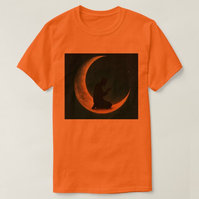 Muslim man praying on the moon_Islamic space art T-Shirt (Design Front)