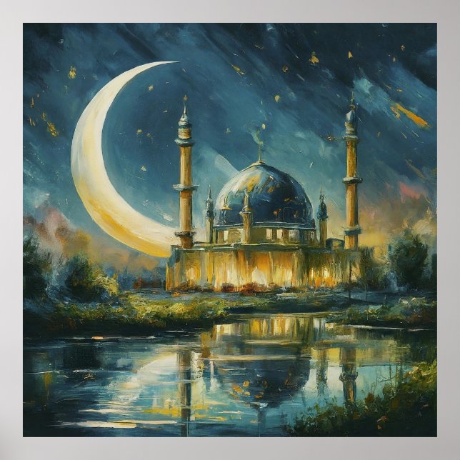 Muslim Mosque Crescent Stars Painting Poster (Front)