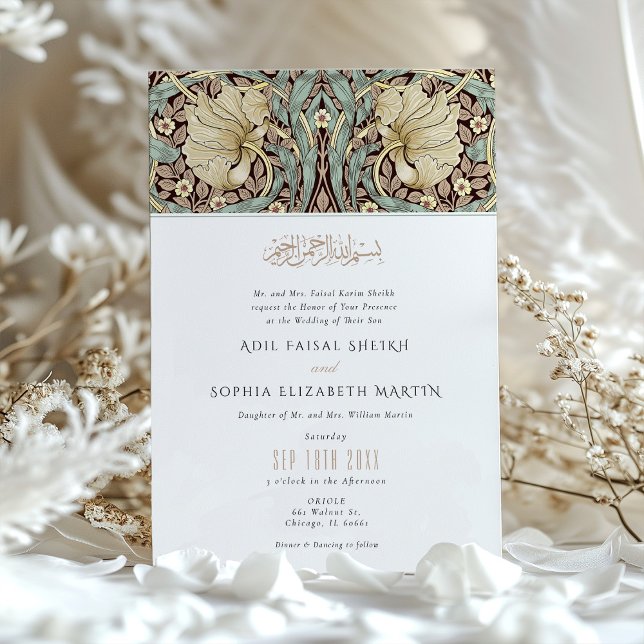 Muslim Pimpernel Floral Art Nouveau Wedding Invitation (Creator Uploaded)