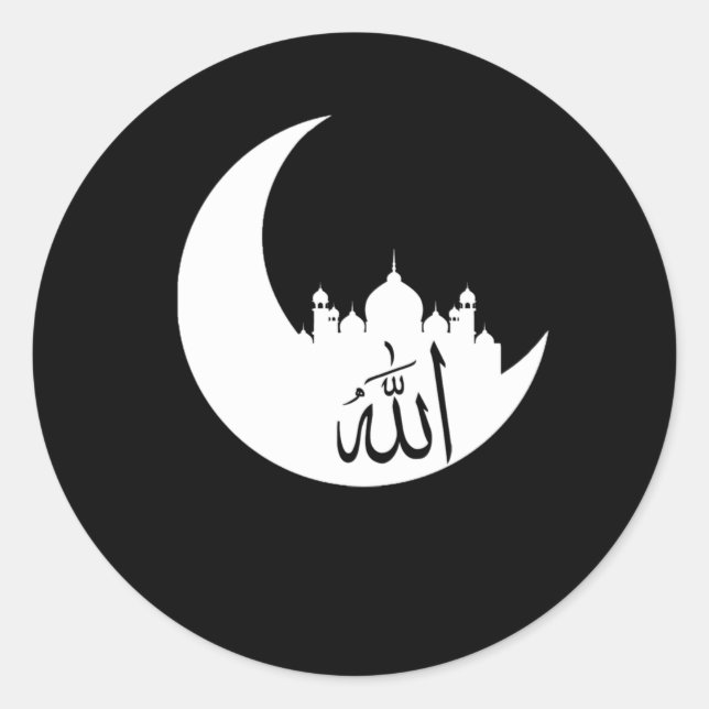Muslim Printing Moon Art Allah Classic Round Sticker (Front)