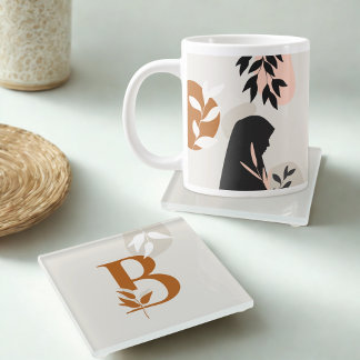 Muslim Woman Monogram Glass Coaster Boho Hijabi