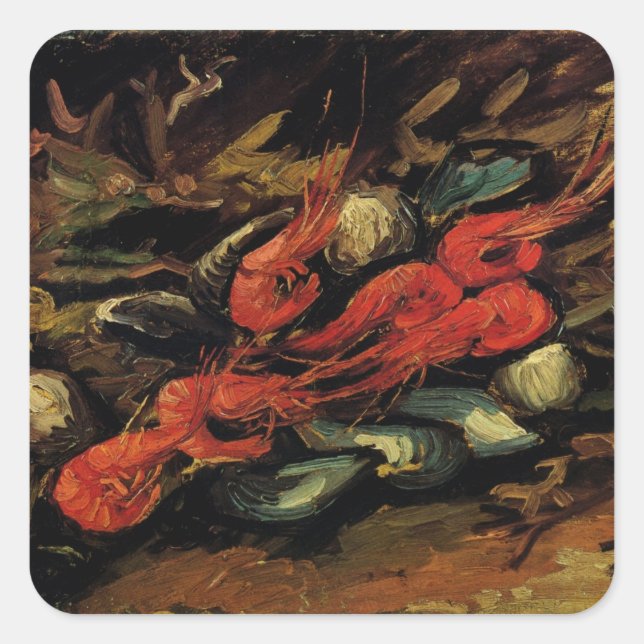 Mussels and Shrimp by Vincent van Gogh Square Sticker (Front)