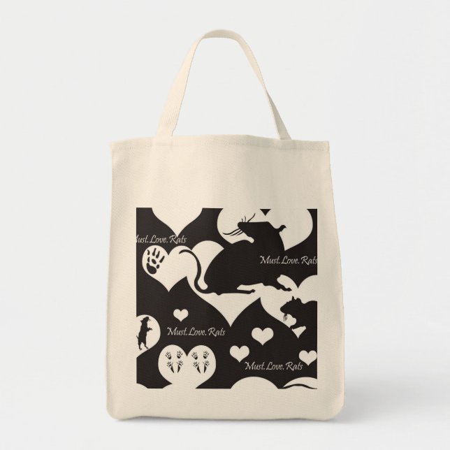 Must. Love. Rats Black and White Tote (Front)
