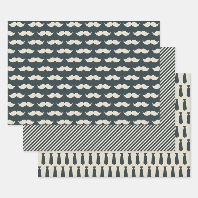 Mustache and Tie Hipster Pattern Trendy Men's Wrapping Paper Sheet (Set)