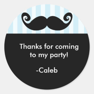 MUSTACHE Blue Stripe Black birthday party sticker