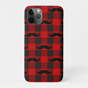 Mustache Buffalo Plaid Pattern Black and Red  Case-Mate iPhone Case