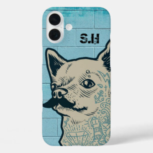 Mustache Chihuahua Graffiti Monogram iPhone 16 Plus Case