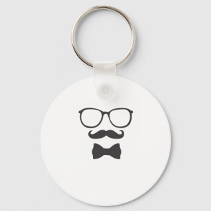 Mustache Hipster Bowtie Glasses Key Ring