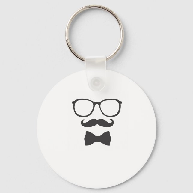 Mustache Hipster Bowtie Glasses Key Ring (Front)