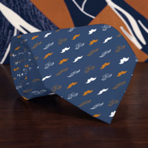Mustache on Navy Blue Necktie Tie