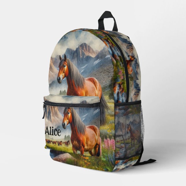 Mustang Horse AI Personalised  Printed Backpack (Back Corner Right)