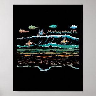 Mustang Island Texas Colourful Tie-dye Pelican Bea Poster
