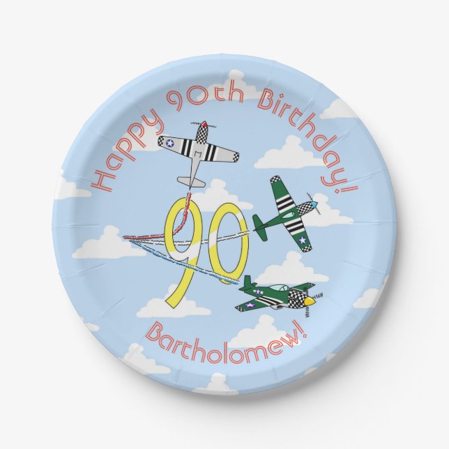 Mustangs 90th Birthday Blue Sky  Paper Plate (Front)