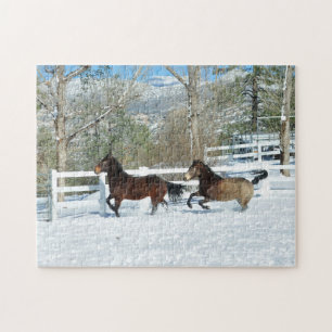 Mustangs Running in Snow Puzzle