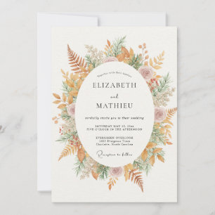 Mustard Amber Foliage Eucalyptus Wedding Invitation