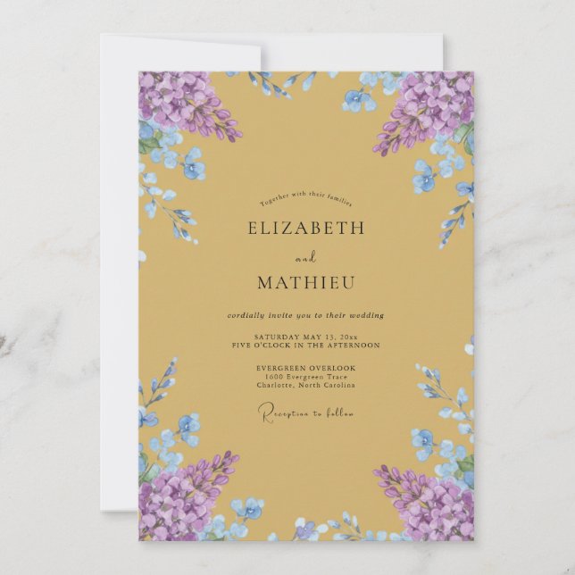 Mustard Amethyst Wisteria Wedding Invitation (Front)