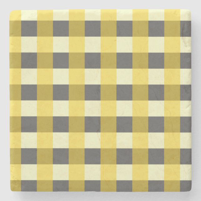 MUSTARD AND CHARCOAL CHECK STONE COASTER (Front)