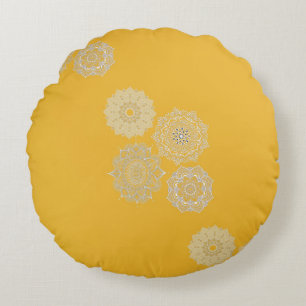 Mustard and Mandalas Round Cushion