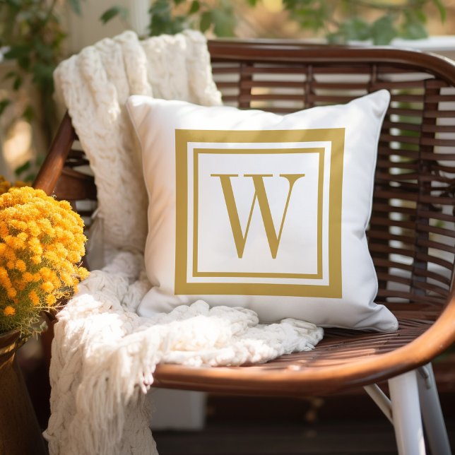 Mustard and White Classic Square Monogram Cushion (Creator Uploaded)