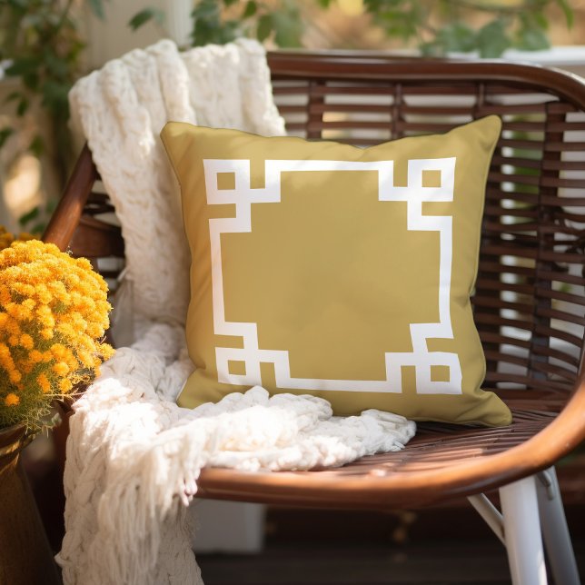 Mustard and White Greek Key | Editable Colours Cushion (Creator Uploaded)