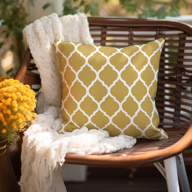 Mustard and White Moroccan Pattern Cushion (Creator Uploaded)