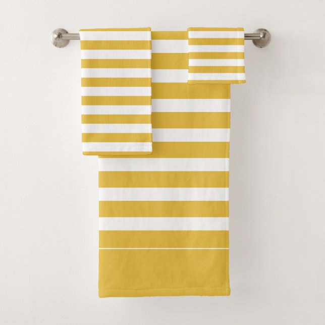 Mustard and White Striped Bath Towel Set (Insitu)
