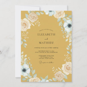 Mustard Anemone Wreath Wedding Invitation