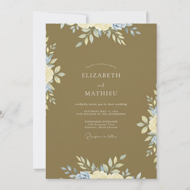 Mustard Antique Gold Leafy Wedding Invitation (Front)