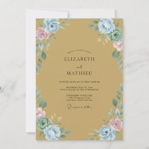 Mustard Aqua Petal Wedding Invitation