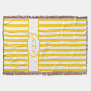 Mustard Autumnal Stripes with monogram Throw Blanket
