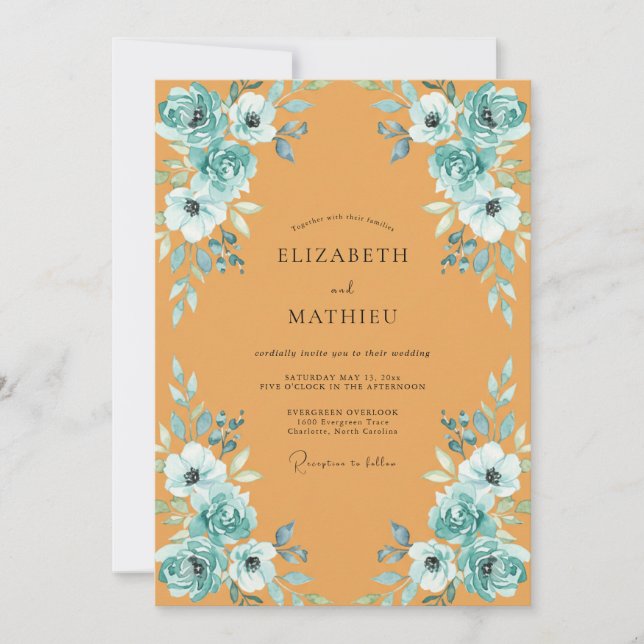 Mustard Azure Peony Wedding Invitation (Front)
