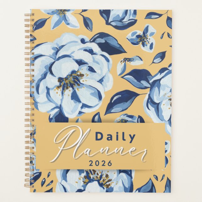 Mustard & Blue Floral "Daily Planner 2026" (Front)