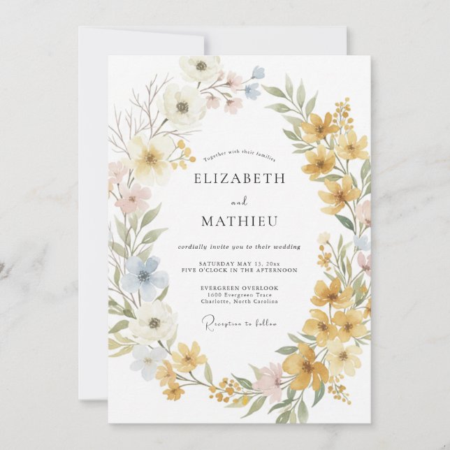 Mustard Botanical Bohemian Wedding Invitation (Front)