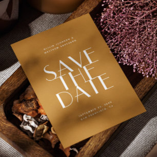 Mustard Brown Fall Wedding Modern Photo & QR Save The Date