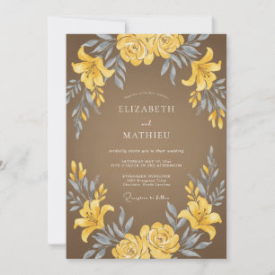 Mustard Brown Lily Wedding Invitation