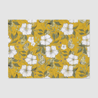 Mustard Butterfly Floral Tissue Paper