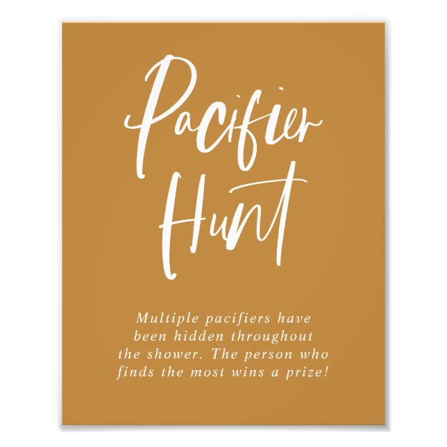 Mustard Calligraphy Pacifier Hunt Baby Shower Sign (Front)