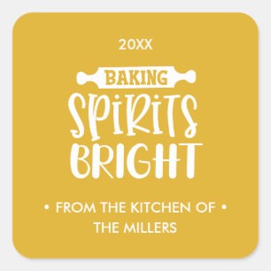 Mustard Christmas Baking Spirits Bright Square Sticker