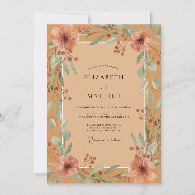 Mustard Clay Leaf Wedding Invitation (Front)
